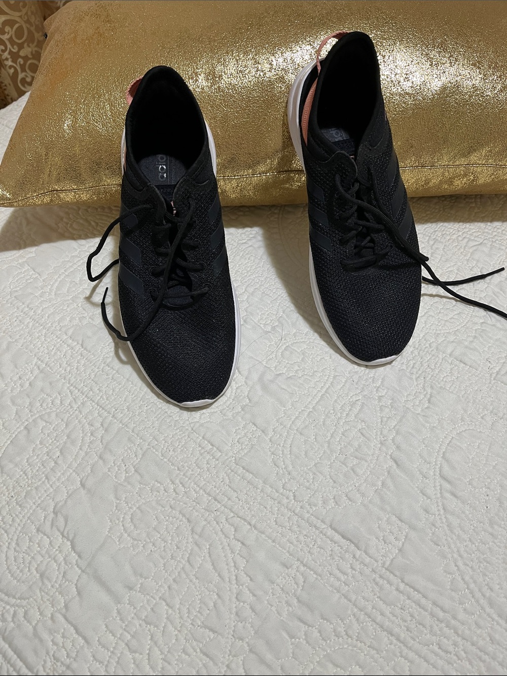 adidas Black Knit Sneakers with Pink /Salmon Heel Tab